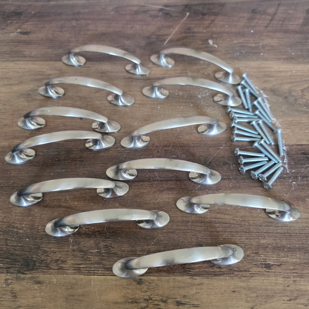 Lot of 14 Silver Drawer Cabinet Pulls Brushed Nickel Screws Included 4"